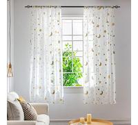 SPORTARC Cortinas semitransparentes de 1 m de largo para habitación de niñas, dormitorio, bonito patrón de luna y estrellas, cortinas de tul de gasa, 1 panel, 1 m x 1