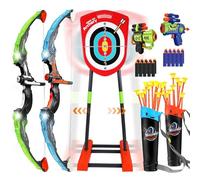 SportBob Arco y Flechas para Niños con Luces LED, Juego de Tiro con Arco con 2 Arcos, 1 Diana de Pie, 2 Pistolas de Flechas de Espuma, 20 Flechas y 2 Carcajs, Juguetes Regalos para 4-12 Niños Niñas