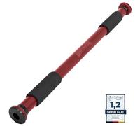 SPORTINATOR® Barra de dominadas para fijar al marco de la puerta, para el gimnasio en casa. Longitud 60 - 102 cm, compacta, segura y rápida, sin taladrar, soporta hasta 150 kg (rojo oscuro)