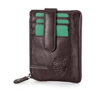 Sporting CP - Portatarjetas y monedero, piel con lengua, 12 x 8,5 x 1 cm, compartimento para tarjetas y monedas, bolsillo trasero con cremallera, dos cadenas internas con llavero, RFID, marrón,