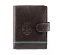 Sporting CP - Tarjetero de piel auténtica con funda RFID de aluminio, marrón, 10×6.7×1.8 cm, Contemporáneo