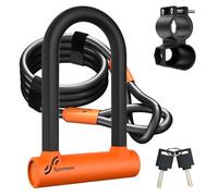Sportneer Candado para bicicleta: Candado en D resistente de 17 mm con cable de acero de alta seguridad de 1,2 m, soporte de montaje resistente y llave antirrobo, Naranja