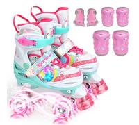 Sportneer Patines para niños, patines con luces luminosas laterales y 6 equipos de protección, patines en 4 tamaños ajustables para niñas, niños, adolescentes, principiantes, interiores y exteriores