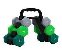 SPORTNOW 12/18 kg Juego Mancuernas Hexagonales 6 Piezas con Soporte Multicolor
