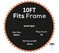 SPORTNOW Alfombrilla de repuesto para cama elástica con ocho filas de costuras, herramienta de tracción de resorte, 54 ganchos en V, para trampolín de 10 pies, con resortes de 14 cm, alfombrilla de