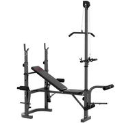 SPORTNOW Banco de Musculación con Soporte para Barra Ajustable Extensión de Piernas Curl de Predicador y Mariposa para Gimnasio