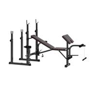 Sportnow banco de musculación multifuncional, banco de pesas, press banca con soportes para barra regulables y respaldo ajustable, para entrenamiento completos de cuerpo, en casa, gimnasio, negro