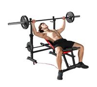 SPORTNOW Banco de Musculación Multifuncional, Carga 300 kg, Banco de Pesas Inclinable con Soporte para Barras Ajustable, Asiento y Respaldo Regulable, para Entrenamiento Completo en Casa Gimnasio