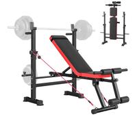 SPORTNOW Banco de Musculación Multifuncional Carga 300 kg Banco de Pesas | Inclinable Plegable con Soporte para Barras Ajustable, Asiento y Respaldo Regulable, para Entrenamiento en Casa Gimnasio