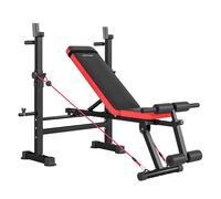 SPORTNOW Banco de Musculación Multifuncional, Carga 300 kg, Banco de Pesas Inclinable con Soporte para Barras Ajustable, Asiento y Respaldo Regulable, para Entrenamiento Completo en Casa Gimnasio