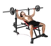 SPORTNOW Banco de Musculación Multifuncional, Carga 420 kg, Banco de Pesas Inclinable con Soporte para Barras Ajustable, Asiento y Respaldo Regulable, para Entrenamiento Completo en Casa Gimnasio