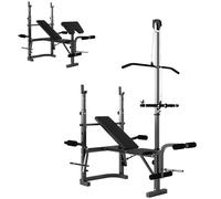 SPORTNOW Banco de Musculación Multifuncional Inclinable, Banco de Pesas con Soporte para Barra Ajustable, Extensión de Piernas, Curl de Predicador y Mariposa, para Entrenamiento en Casa, Gimnasio