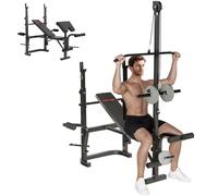 SPORTNOW Banco de Musculación Multifuncional Inclinable, Banco de Pesas, Press Banca con Soporte para Barra Ajustable, Extensión Piernas, Curl de Predicador, Mariposa, Entrenamiento en Casa, Gimnasio