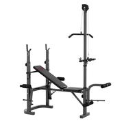 SPORTNOW Banco de Musculación Multifuncional Inclinable, Banco de Pesas, Press Banca con Soporte para Barra Ajustable, Extensión Piernas, Curl de Predicador, Mariposa, Entrenamiento en Casa, Gimnasio