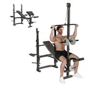 SPORTNOW Banco de Musculación Multifuncional Inclinable, Banco de Pesas, Press Banca con Soporte para Barra Ajustable, Extensión Piernas, Curl de Predicador, Mariposa, Entrenamiento en Casa, Gimnasio