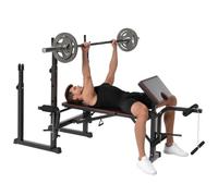 SPORTNOW Banco de Musculación Multifuncional Respaldo Ajustable Negro | Banco de Pesas, Press Banca, Soportes Barra Regulables, Entrenamiento de Cuerpo, Mariposa, Carga 300 kg, Casa, Gimnasio