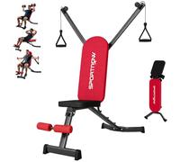SPORTNOW Banco de Musculación Plegable, Respaldo Ajustable en 3 Niveles | Banco de Pesas, Plano/Inclinación/Declive, Bandas de Resistencia, para Entrenamiento en Casa Gimnasio