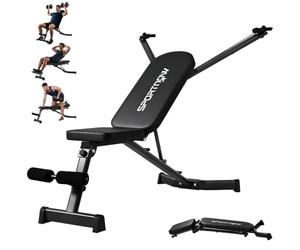 SPORTNOW Banco de pesas plegable con estiramiento de piernas, respaldo de 3 niveles, 3 niveles de resistencia, banco inclinado multifuncional de 300 kg, carga de entrenamiento de espalda para