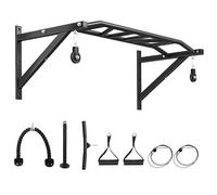 SPORTNOW Barra de tracción de pared, barra de fitness multiagarre multifuncional de acero resistente, con sistema de polea de cable, multi-grip pull up bar hogar carga 200 kg, negro