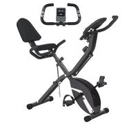 SPORTNOW Bicicleta Estática Plegable con Resistencia Magnética Monitor LCD y Bandas para Brazos 43x97x109 cm Negro