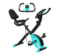 Sportnow bicicleta estática plegable con respaldo bici estática silenciosa con 8 niveles de resistencia magnética sillín regulable volante pantalla lcd pulsómetro y banda carga 110 kg verde