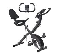 Sportnow bicicleta estática plegable con respaldo bici estática silenciosa con 8 niveles de resistencia magnética sillín regulable volante pantalla lcd pulsómetro y banda carga 110 kg negro