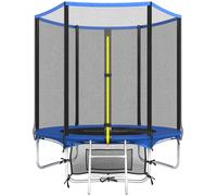SPORTNOW Cama Elástica Exterior Ø183 cm Trampolín para Niños de +6 Años Adultos con Red de Seguridad Escalera de 2 Peldaños Azul