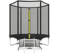 SPORTNOW Cama Elástica Niños Exterior Ø183 cm con Red Seguridad Negro | Trampolín para Niños de +6 Años, Escalera de 2 Peldaños, Cubierta de Muelles, Bolsa de Almacenamiento, Carga 80 kg