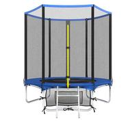 Sportnow cama elástica niños exterior ø183 cm, trampolín para niños de +6 años con red de seguridad, escalera de 2 peldaños, cubierta de muelles, bolsa de almacenamiento, carga 80 kg, azul