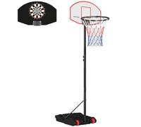 SPORTNOW Canasta de Baloncesto para Exterior con Ruedas 210-247 cm Negro | Tablero de Dardos, Altura Ajustable, Aro de Baloncesto Portátil, Base Rellenable, para Adolescentes y Adultos, Interior