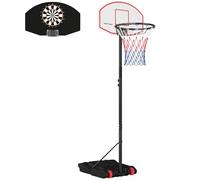 SPORTNOW Canasta de Baloncesto para Exterior con Tablero de Dardos Altura Ajustable 210-247 cm Aro de Baloncesto Portátil con Ruedas Base Rellenable para Adolescentes Adulto Interior y Exterior Negro