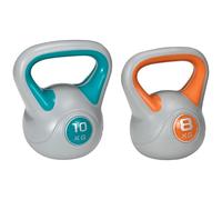 Sportnow conjunto de 2 pesas rusas de 10 kg 8 kg kettlebell de fiteness con relleno de arena mango ancho para ejercicios y entrenamiento en casa y gimnasio 22x16x26 cm 20x14x24 cm azul y naranja