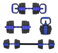 SPORTNOW Conjunto de mancuernas musculación 4 en 1 mancuerna ajustable 25 kg kettlebell, barra de ejercicios soporte para flexiones azul
