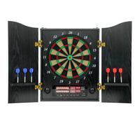 SPORTNOW Diana Electrónica con 6 Dardos de Punta Blanda y 24 Puntas de Repuesto 2 Pantallas LED Avisos de Voz hasta 8 Jugadores Diana de Dardos de Pared con 25 Juegos 202 Variaciones Puertas de Madera
