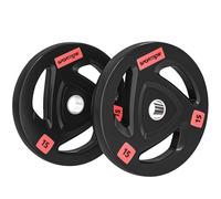 SPORTNOW Discos Pesas Olímpicos 15 kg, Agujero Ø50 mm, de Hierro Fundido, Recubierta de Goma, 2 Placas de Pesas con Triple Agarre, para Mancuernas y Barras, Entrenamiento en Casa, Gimnasio, Negro