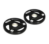 SPORTNOW Discos Pesas Olímpicos 5 kg, Agujero Ø50 mm, de Hierro Fundido, Recubierta de Goma, 2 Placas de Pesas con Triple Agarre, para Mancuernas y Barras, Entrenamiento en Casa, Gimnasio, Negro