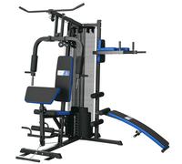 SPORTNOW Estación de Musculación con Pila de Pesas de 65 kg, Equipo de gimnasio para el hogar con banco para abdominales, Negro y Azul