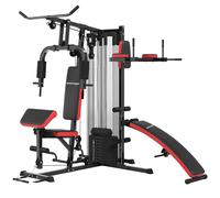 SPORTNOW Estación Multi Gym con Peso de 65 kg, Equipo de Musculación con Banco para Abdominales, Negro y Rojo
