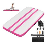 SPORTNOW Esterilla hinchable para gimnasia de 2,05 m, alfombra de gimnasia artística de 10 cm de grosor con bomba eléctrica, bolsa de transporte, kit de reparación para casa, yoga, pilates, fitness