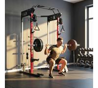 SPORTNOW Jaula de Potencia Musculación con Sistema de Poleas Ajustable | Rack para Sentadillas con Barra de Dominadas, Estación de Fondos, Soporte Barra, para Casa en Gimnasio, Carga 900 kg