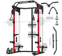 SPORTNOW Jaula de Potencia Musculación con Sistema de Poleas Ajustable | Rack para Sentadillas con Barra de Dominadas, Estación de Fondos, Soporte Barra, para Casa en Gimnasio, Carga 900 kg