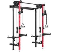 SPORTNOW Jaula de Potencia Musculación Plegable, Rack para Sentadillas en Pared con Barra de Dominadas, Sistema Poleas Dobles, Soportes Barra Ajustables en 14 Niveles, para Casa Gimnasio, Carga 700 kg