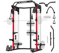SPORTNOW Jaula de Potencia Musculación Smith Machine con Sistema de Poleas Ajustable, Rack para Sentadillas con Barra de Dominadas, Estación de Fondos, Soporte Barra, para Casa Gimnasio, Carga 900 kg