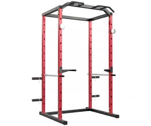 SPORTNOW Jaula de Potencia Rack de Sentadillas con Barra Dominadas Estación de Fondos Ajustable para Casa Gimnasio Carga 460 kg