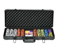SPORTNOW Juego completo de póquer con 500 fichas, 2 barajas de cartas, 5 dados, botones y maletín protector, juego de póquer de aluminio, ABS, plástico y acrílico, negro