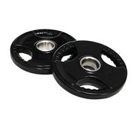 SPORTNOW juego de 2 discos de pesas, Tri-Grip 2 x 5 KG discos olímpicos engomados, discos de pesas aptos para el suelo con orificio de 5 cm, tres asas, para levantamiento de pesas, entrenamiento de