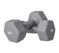 SPORTNOW Juego de 2 mancuernas hexagonales de 9 kg de metal y plástico con empuñadura antideslizante, 25x11x11 cm, gris