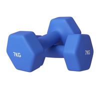 SPORTNOW Juego de 2 mancuernas hexagonales y antideslizantes 2x7 kg para entrenamiento, pesas de gimnasio de metal y plástico, 22,5x10,5x10,5 cm, azul
