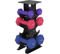 SPORTNOW Juego de 3 pares de mancuernas con soporte de almacenamiento, mango antideslizante, 1-5 kg, juego de mancuernas hexagonales para entrenamiento en casa, gimnasio