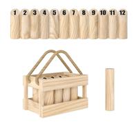 SPORTNOW Juego de Bolos Finlandeses 12 Bolos Caja de Transporte Natural | Juego de Lanzamiento, Madera de Pino, 1 Palo de Lanzamiento, Aire Libre para Adultos, Jardín, Picnic, Playa, Fiestas